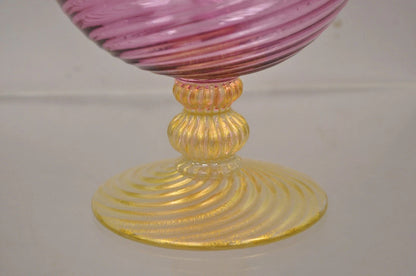 MCM Fratelli Toso Balboa Italian Blown Glass Pink Swirl Gold Flecks Fruit Bowl