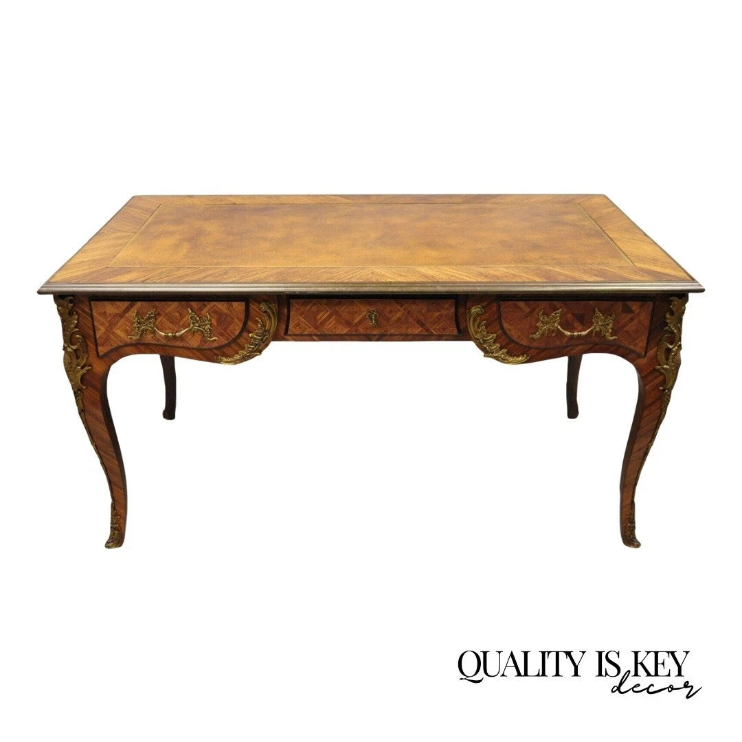 Vintage French Louis XV Style Figural Bronze Ormolu Leather Top Desk Bureau Plat