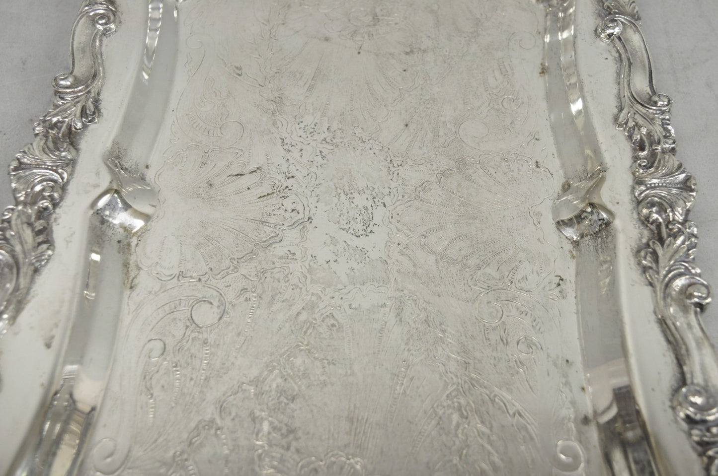 Vintage Sheffield Baroque Silver Plated Long Narrow Serving Platter Bar Tray