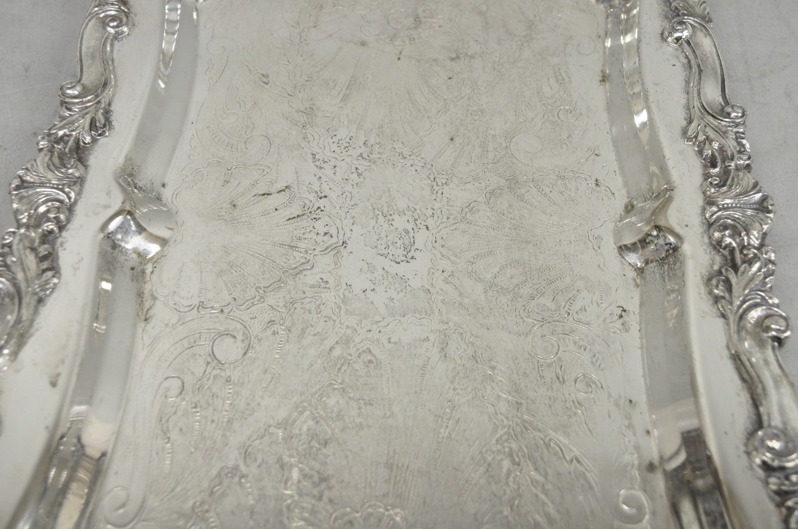 Vintage Sheffield Baroque Silver Plated Long Narrow Serving Platter Bar Tray