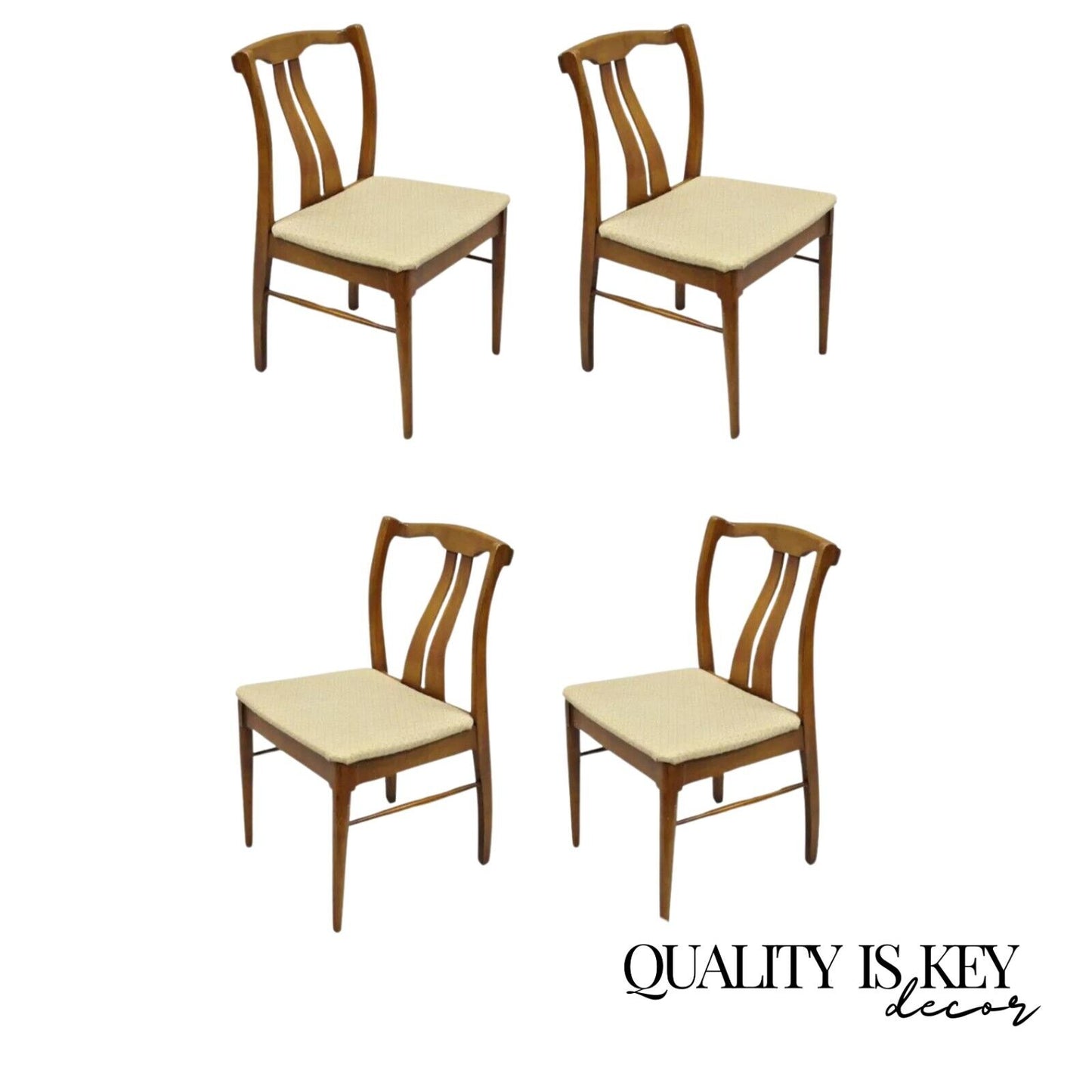 Vintage Mid Century Modern Curved Sculpted Walnut Dining Side Chairs - Set of 4