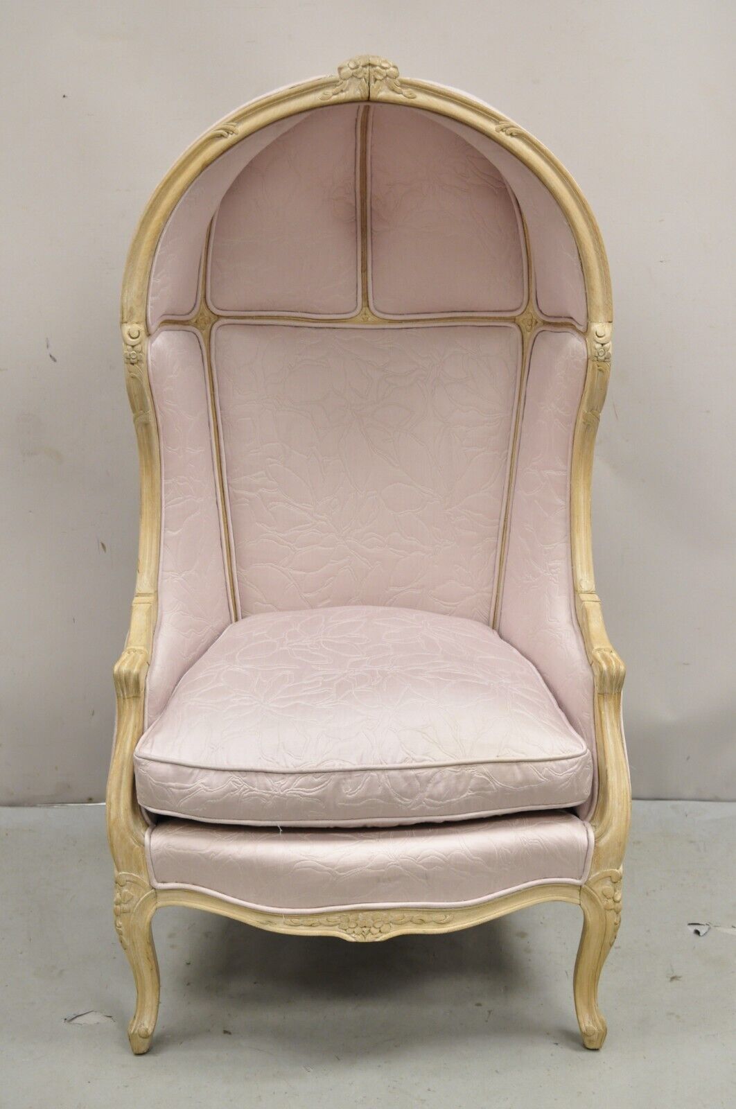 Vintage Hollywood Regency Pink Hooded Dome Porter Canopy Balloon Chair