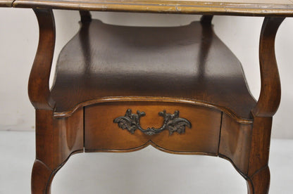 Vintage French Country Style Cherry Wood 2 Drawer Drop Leaf Rolling Serving Cart