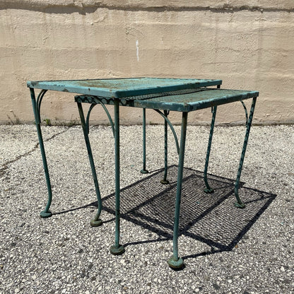 Vintage Woodard Wrought Iron Green Garden Patio Nesting Side Tables - 2 Pcs