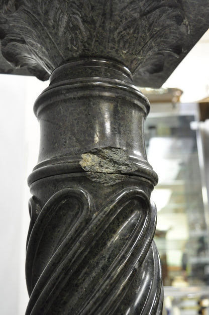 Antique Italian Green Marble Empire Classical Spiral Carved Column Pedestal