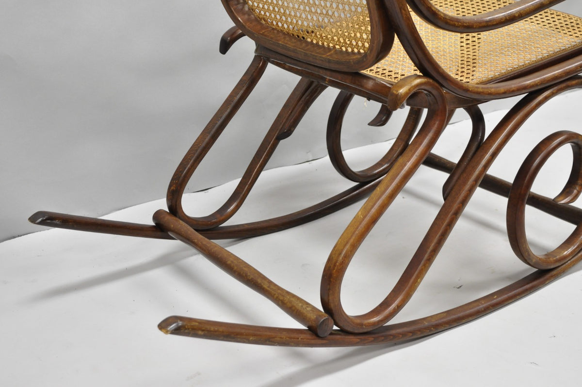Vintage Mid Century Modern Thonet Style Bentwood & Cane Rocker Rocking Chair (B)