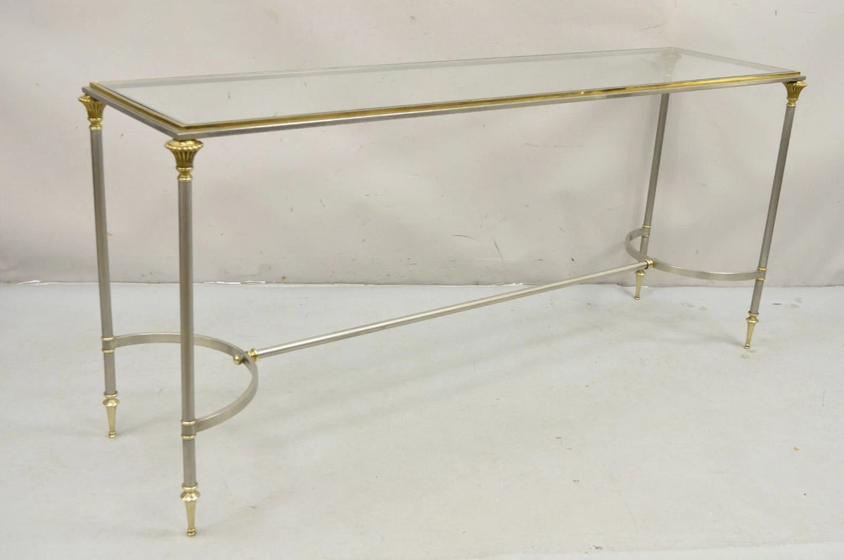 Neoclassical Directoire Maison Jansen Style Steel & Brass Console Sofa Table