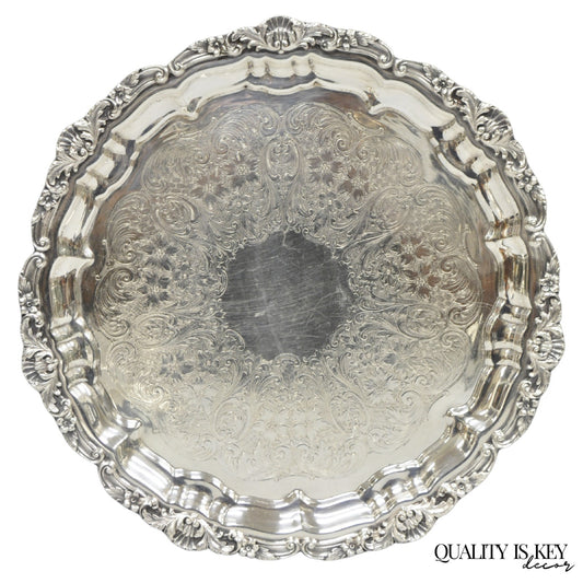 Vintage Poole Silver 3209 Victorian 12" Round Silver Plated Salver Platter Tray