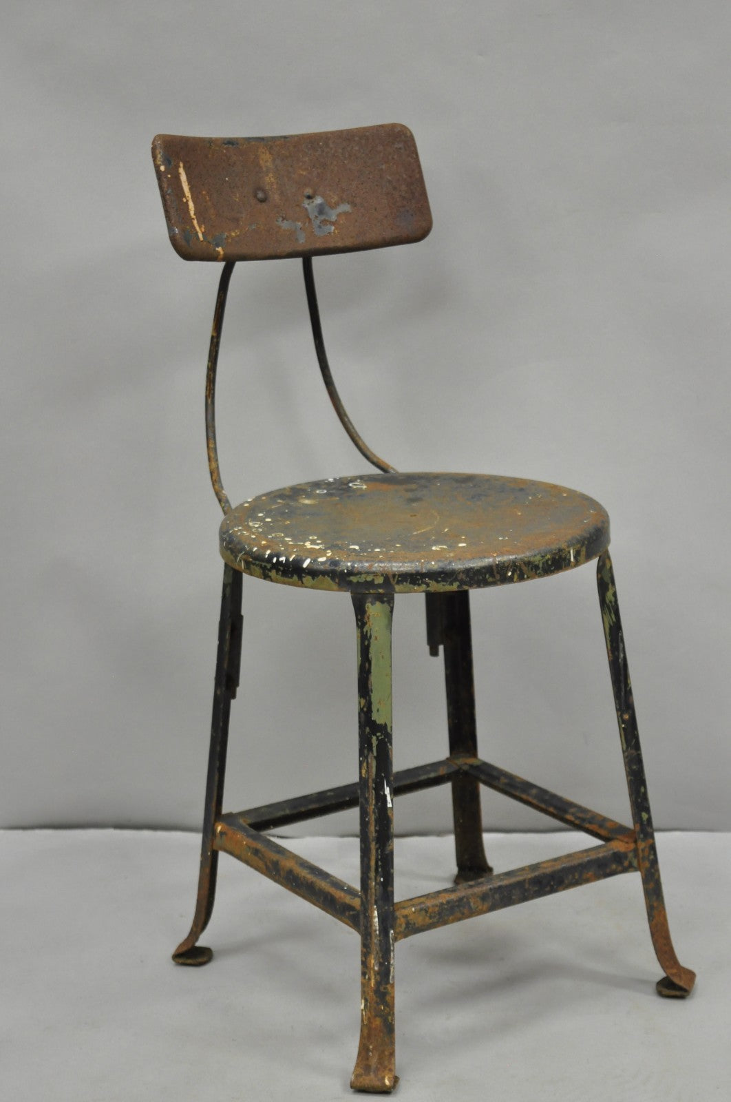 Vintage Industrial Steel Metal Rusty Distressed Garage Work Stool Chair