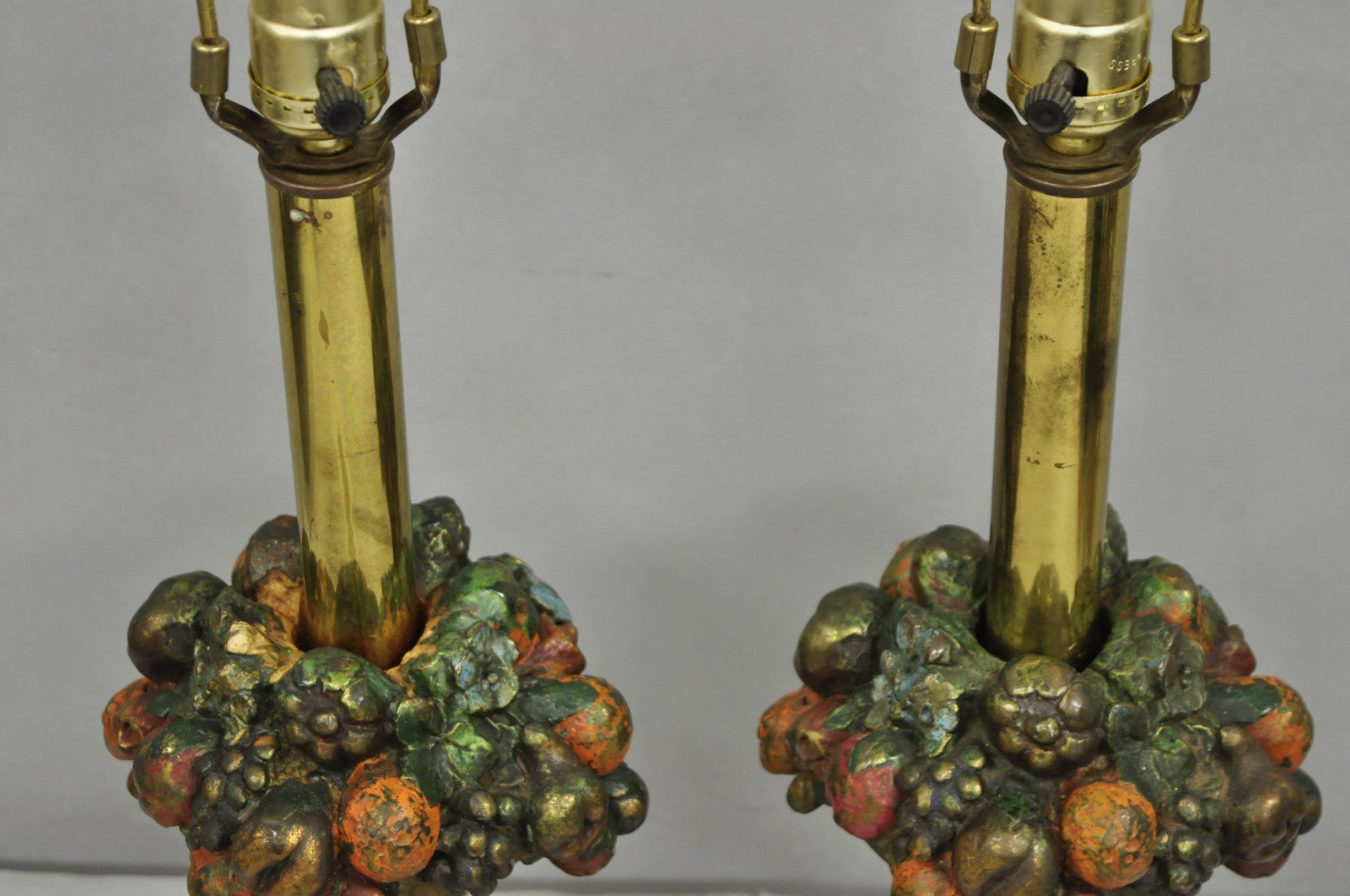 Armor Bronze Co Victorian Flower Fruit Basket Bouquet Small Table Lamps - a Pair
