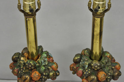 Armor Bronze Co Victorian Flower Fruit Basket Bouquet Small Table Lamps - a Pair