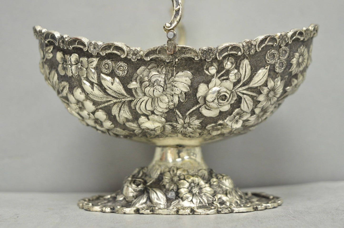 Antique Victorian Japanese Silver Plated Rose Flower Repousse Nut Bowl Dish