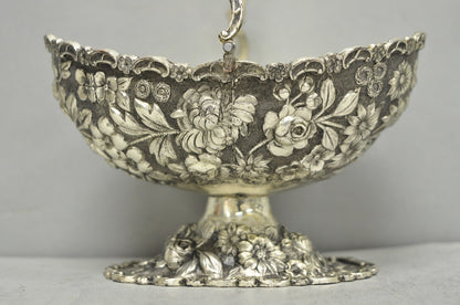 Antique Victorian Japanese Silver Plated Rose Flower Repousse Nut Bowl Dish