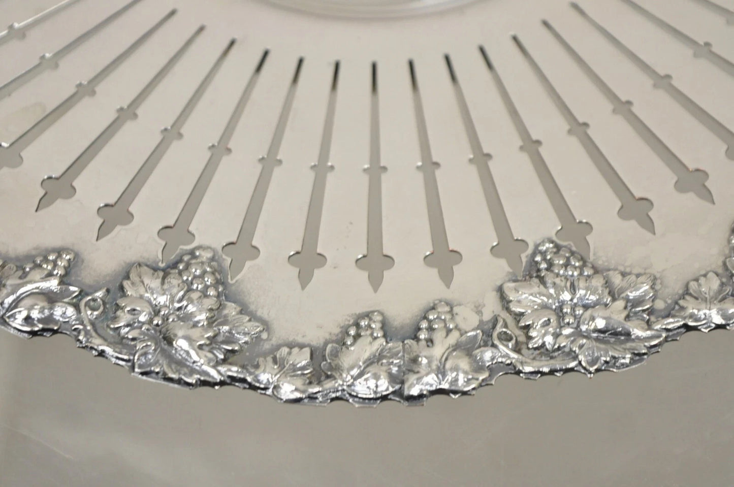 English Edwardian Grapevine Repousse Silver Plated "P" Round Serving Platter