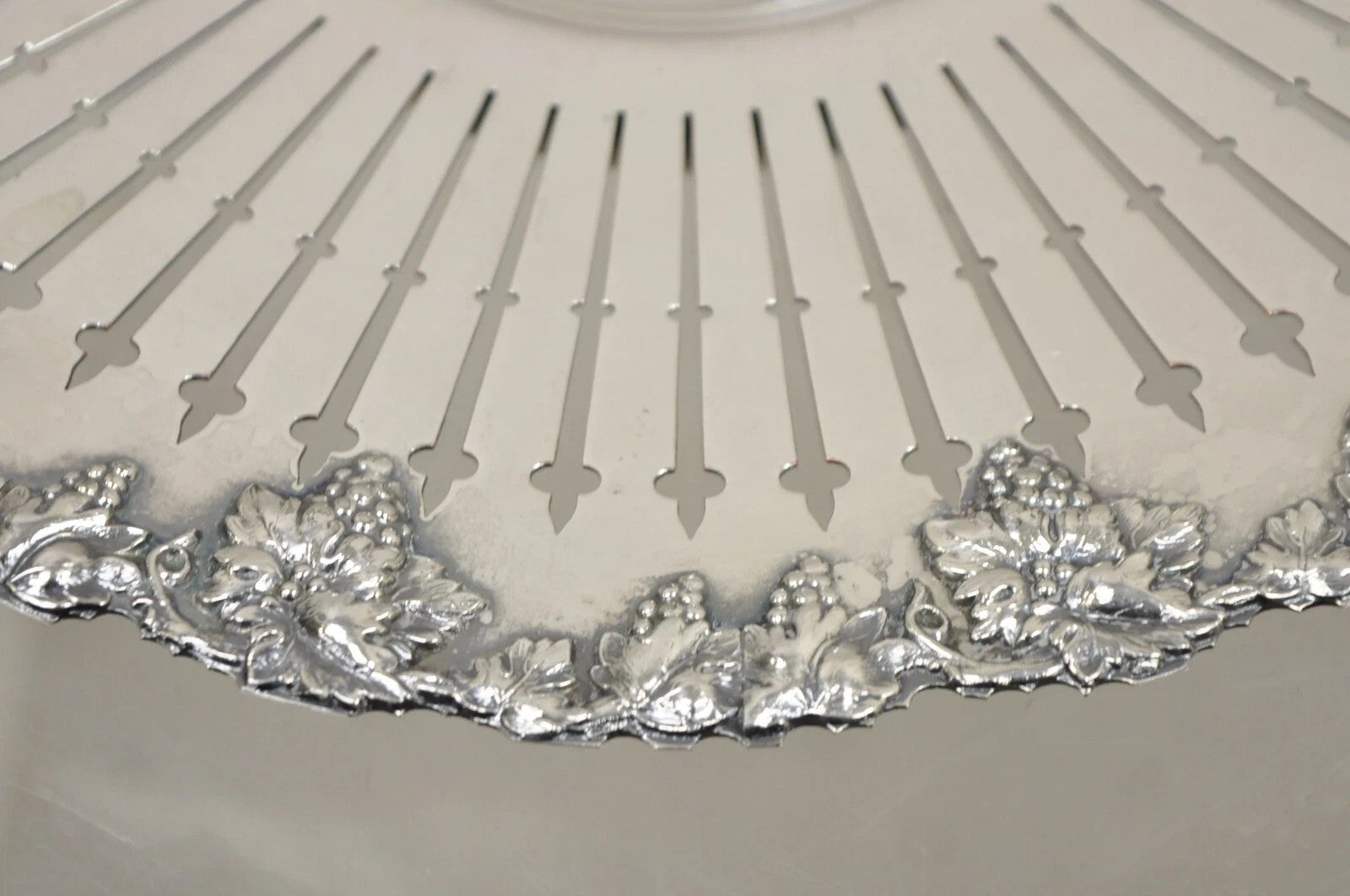 English Edwardian Grapevine Repousse Silver Plated "P" Round Serving Platter