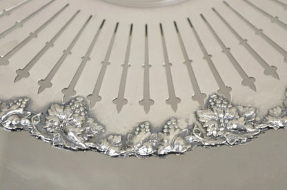 English Edwardian Grapevine Repousse Silver Plated "P" Round Serving Platter