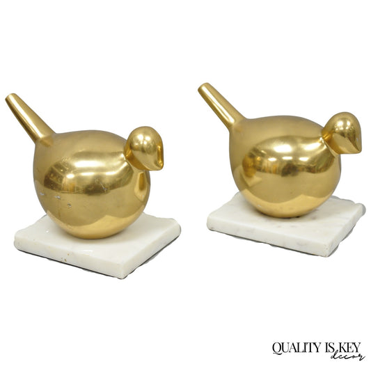 Modern Gold Marble Pheasant Quail Bird Dove Brass Modernist Sculpture - a Pair