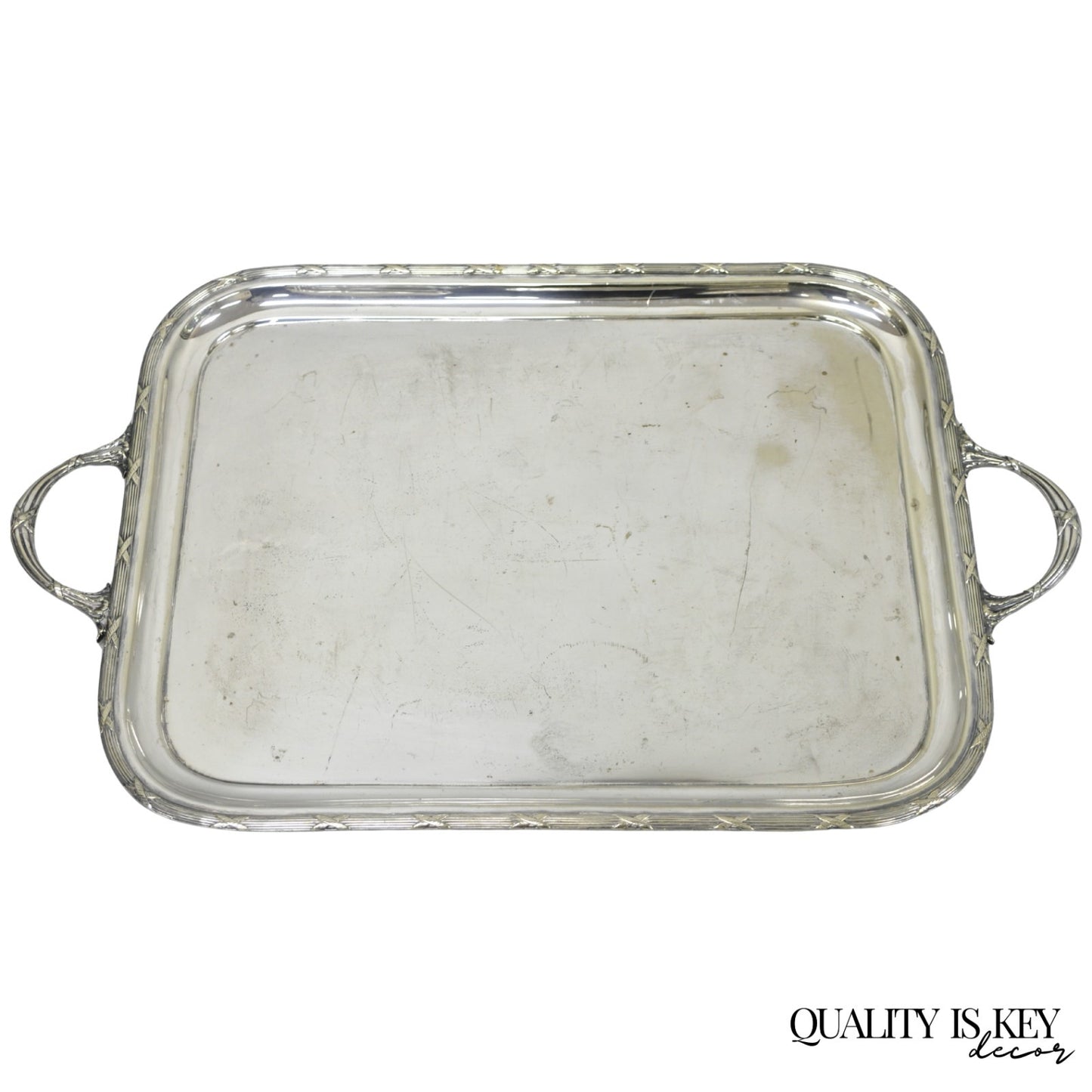 Antique Waring & Gillow English Edwardian Lrg Silver Plated Serving Platter Tray