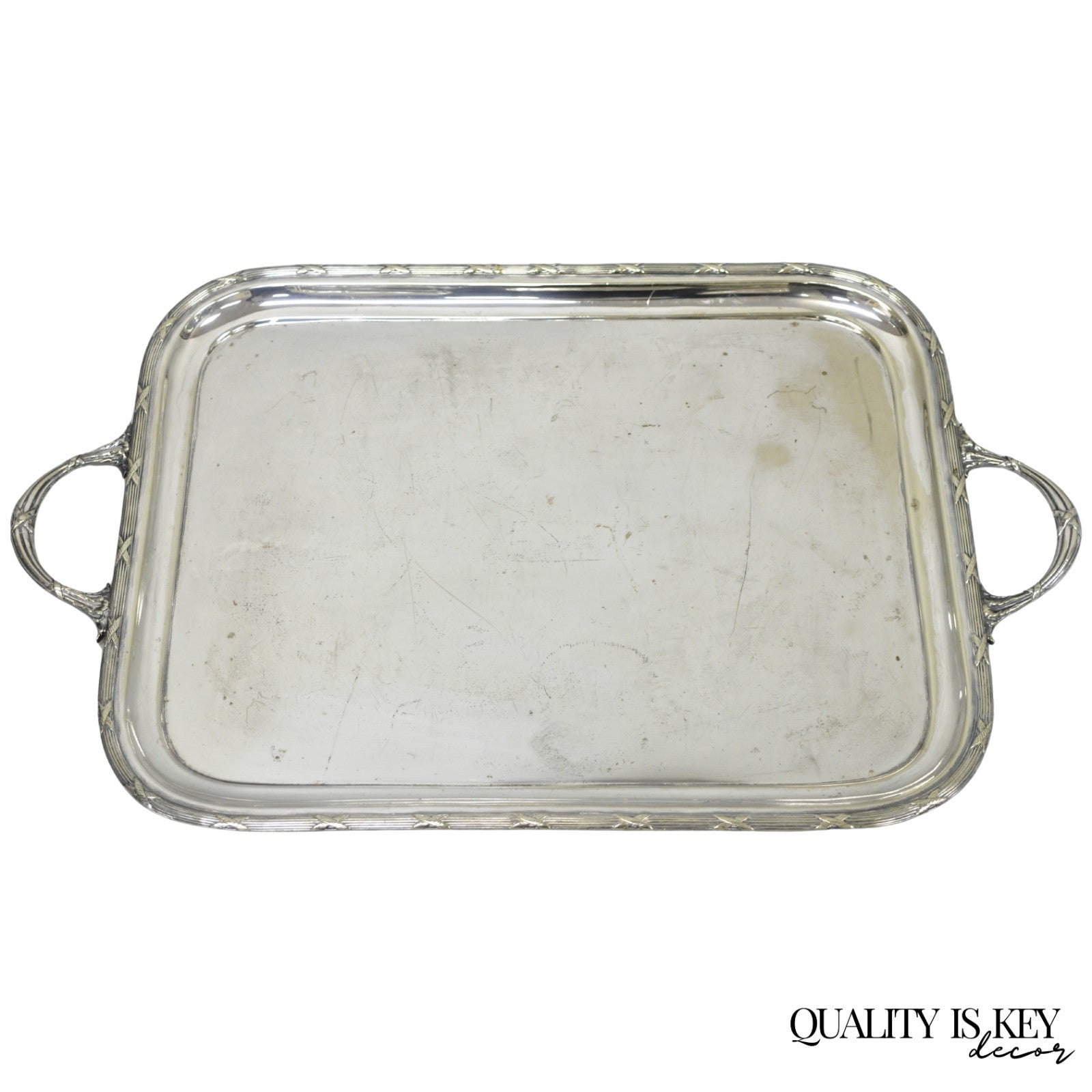 Antique Waring & Gillow English Edwardian Lrg Silver Plated Serving Platter Tray