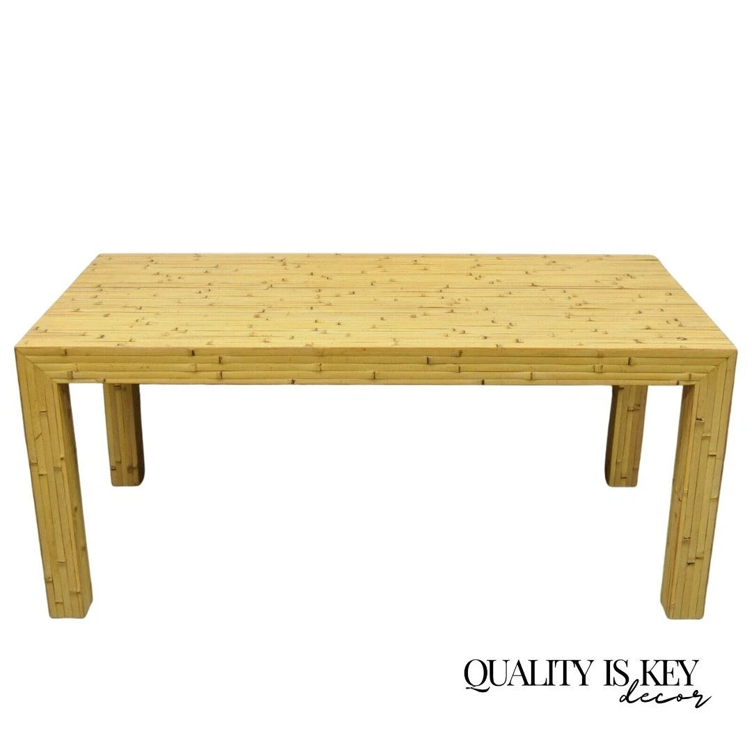 Vintage Hollywood Regency Real Bamboo Faux Rattan Palm Beach Coffee Table