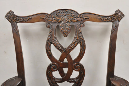 Antique Chippendale Georgian Carved Mahogany Ball and Claw Leather Arm Chair