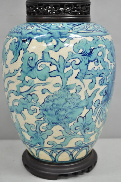 Antique Chinoiserie Chinese Porcelain Blue Ginger Jar Oriental Table Lamp