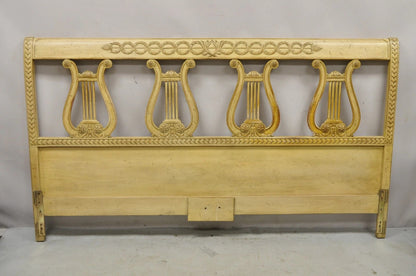 Vintage Italian Neoclassical Carved Lyre Harp Wooden King Size Bed Headboard