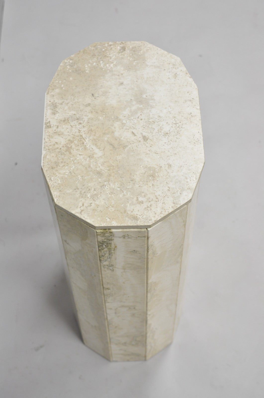 Vintage Postmodern Travertine Stone Small 20" Modern Pedestal Stand Side Table