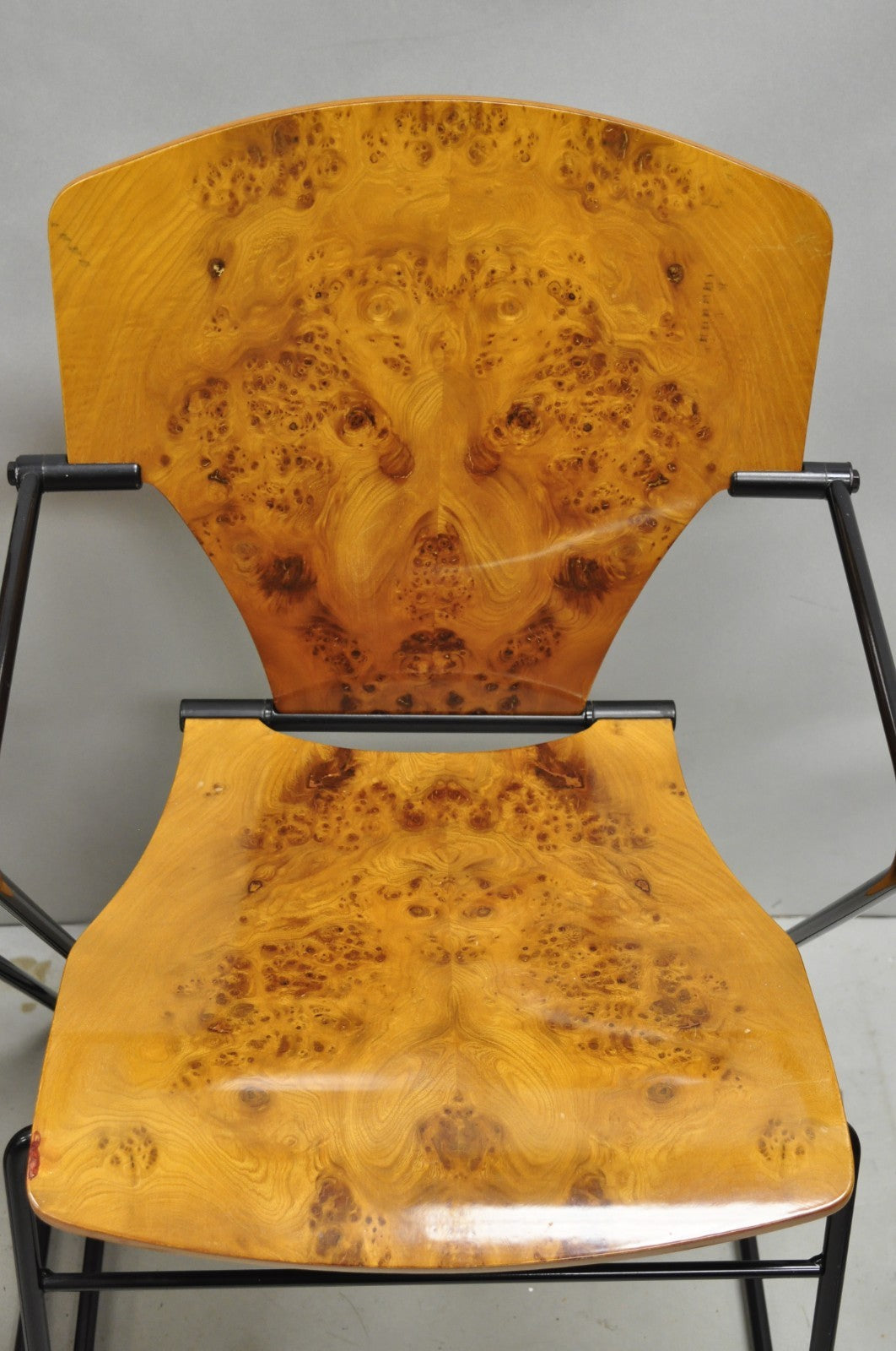 Josep Mora for Egoa Model 300 Mid Century Modern Burl Wood Arm Chair - Set of 4