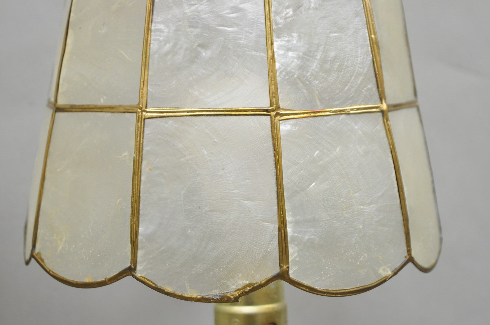 Vintage Italian Hollywood Regency Capiz Shell Gold 7.25 Round Clip On Lamp Shade