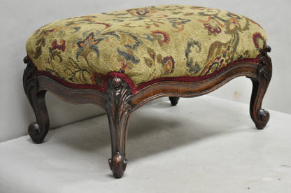 Antique French Louis XV Style Victorian Carved Mahogany Ottoman Footstool