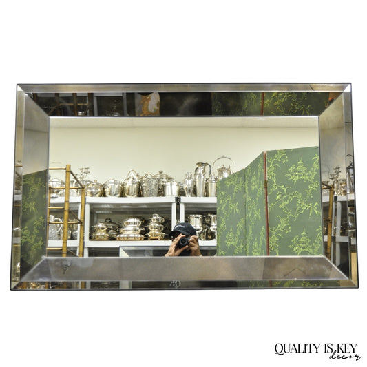 Hollywood Regency James Mont Style Verre Eglomise Smoked Glass Wall Mirror