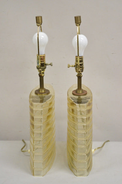 Robert Abbey Modern Oblong Glass Table Lamp with Gold Flecks Design - a Pair