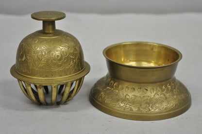 Vintage Anglo Indian Solid Brass Elephant Claw Engraved Dinner Bell on Stand