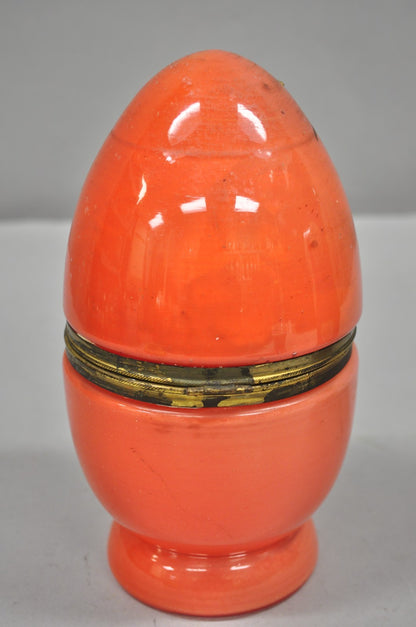 Art Deco Czech Glass Egg Orange Coralene Hinged Liquor Tantalus Cordial Set