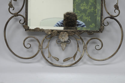 Italian Hollywood Regency Iron Tole Metal Wheat Sheaf Scroll Wall Mirror 50 x 31