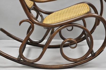 Vintage Mid Century Modern Thonet Style Bentwood & Cane Rocker Rocking Chair (A)