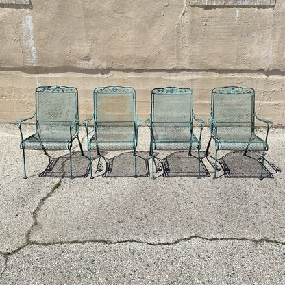 Vintage Woodard Wrought Iron Patio Dining Set w/ Round Pedestal Base Table 5 Pcs