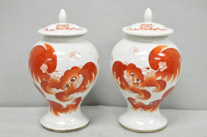 Vintage Chinese Hand Painted Foo Dog Porcelain Covered Ginger Jar - a Pair
