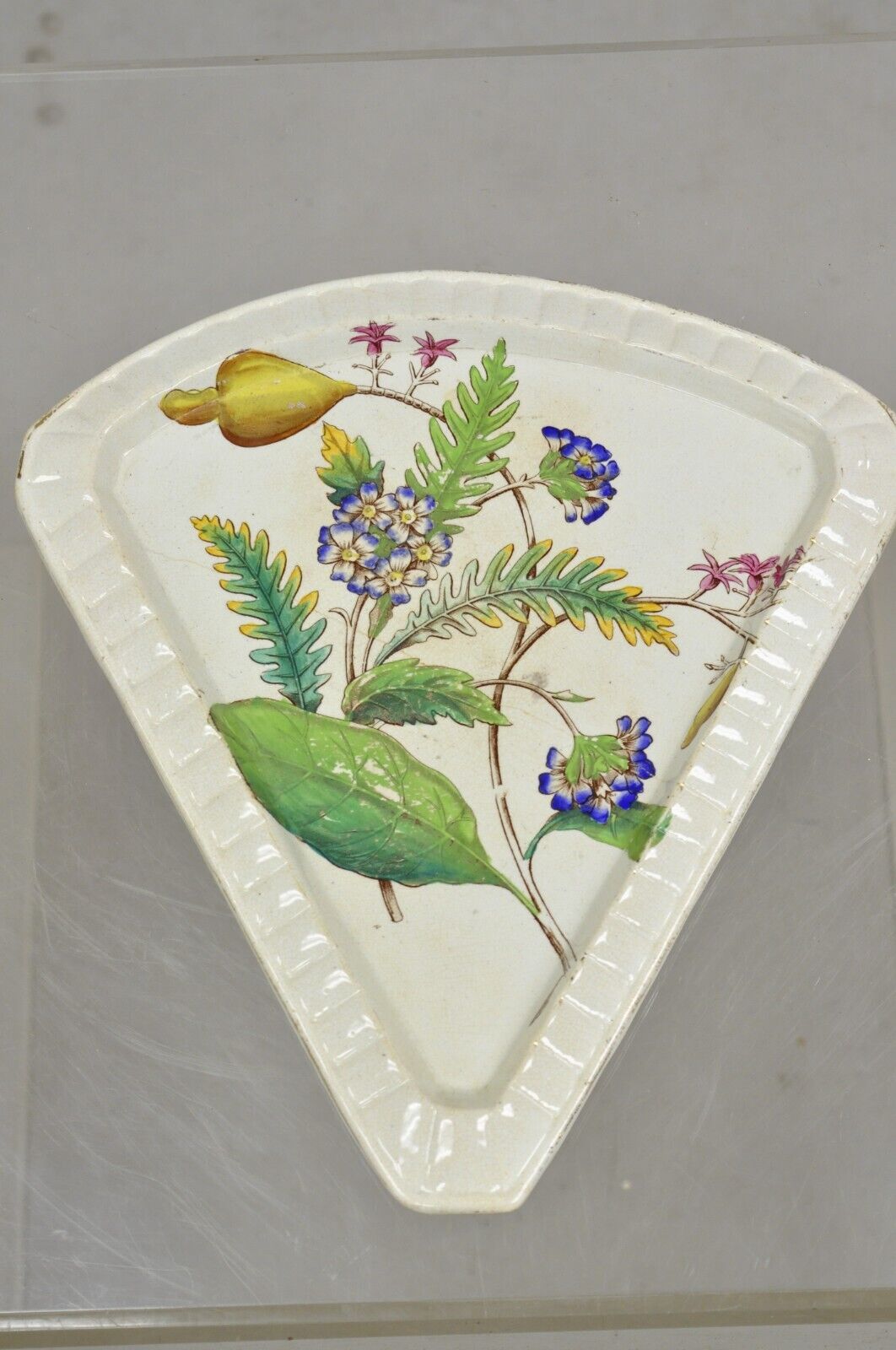 Antique Victorian Large Porcelain Covered Cheese Dish with Flowers and Leaves