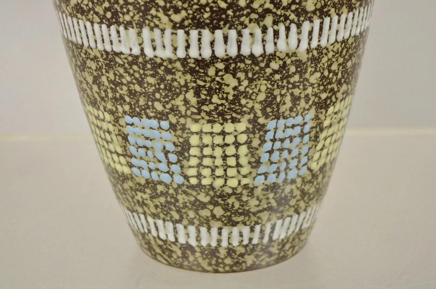 Vintage German Mid Century Modern Brown Blue Yellow Vase attr. Carstens Keramik