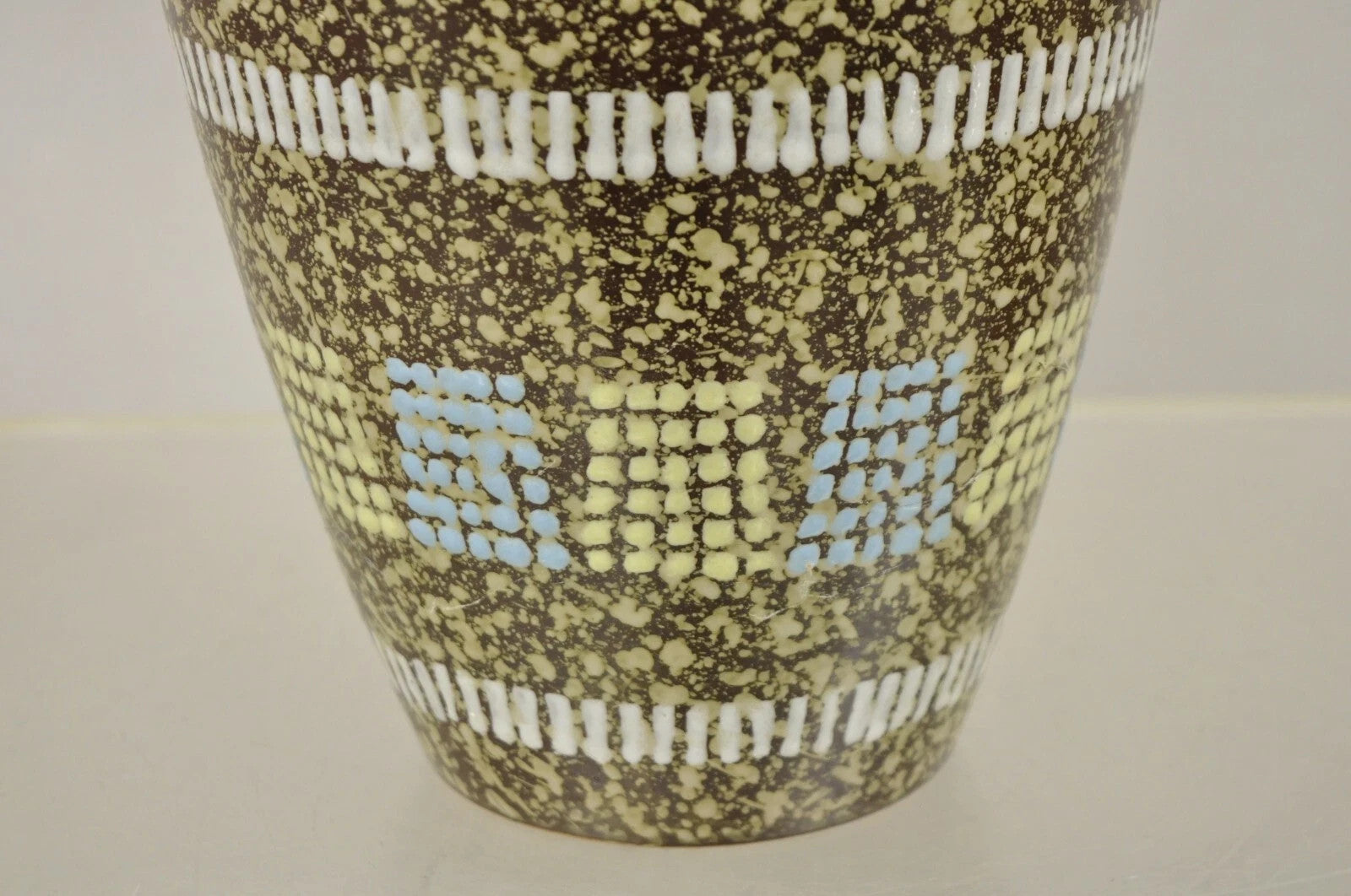 Vintage German Mid Century Modern Brown Blue Yellow Vase attr. Carstens Keramik