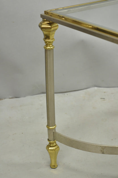 Vintage French Directoire Maison Jansen Style Steel Brass Low Square Side Table