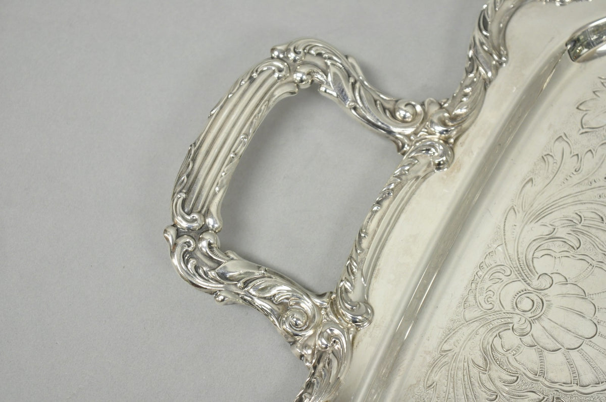 Vintage WM A Rogers Victorian Silver Plated Twin Handle Serving Platter Bar Tray