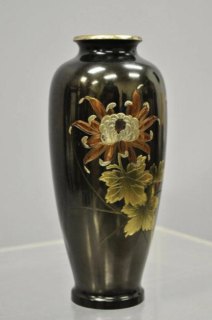 Vintage Chinese Oriental Bronze Metal Floral Engraved 8.5" Flower Vase