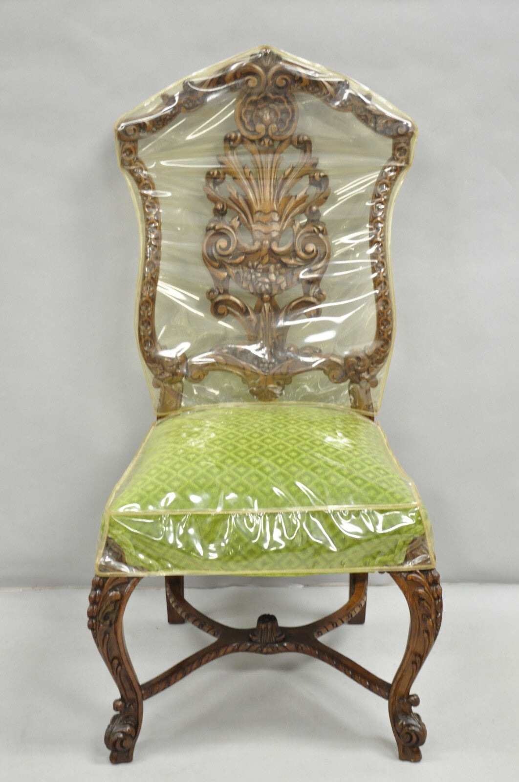 Antique French Rococo Revival Carved Walnut Dining Side Chairs - Set of 6