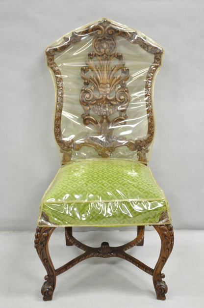 Antique French Rococo Revival Carved Walnut Dining Side Chairs - Set of 6