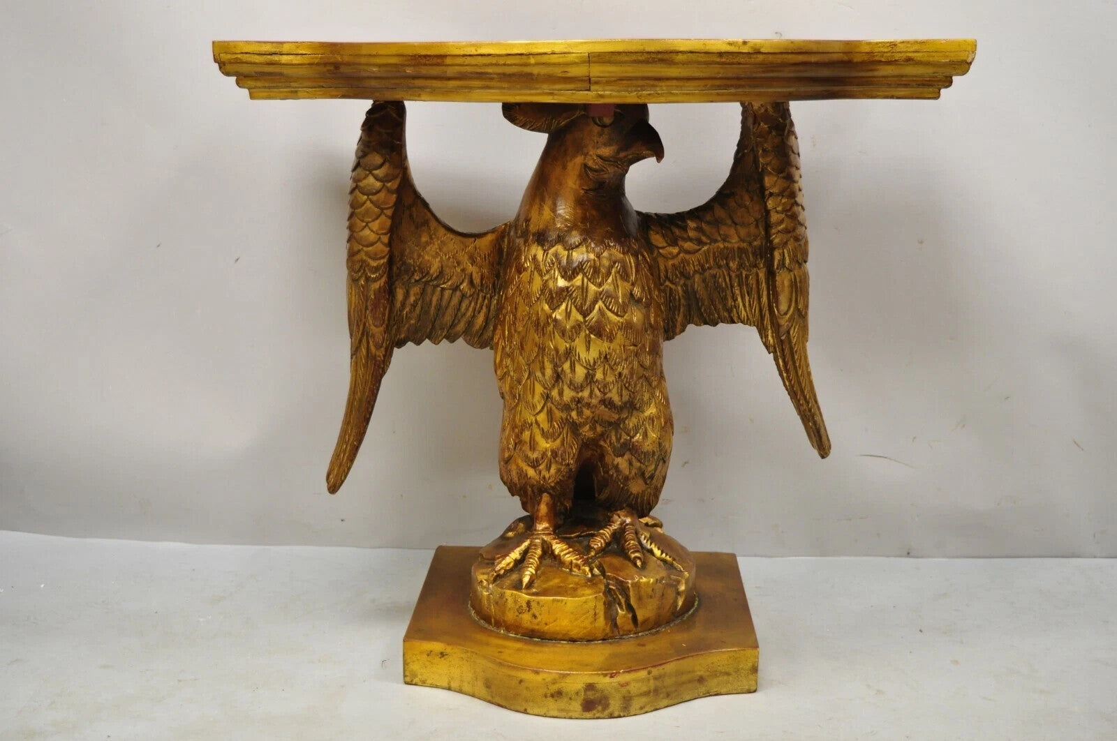 Vintage Neoclassical Style Gold Carved Wood American Eagle Console Hall Table
