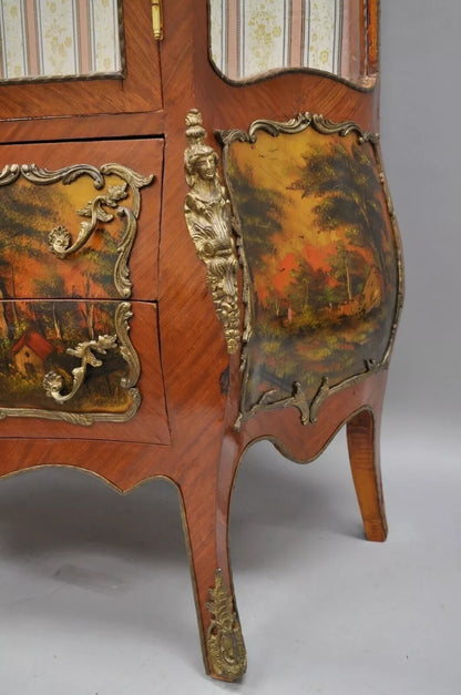 French Louis XV Style Reproduction Bombe Curio China Cabinet Vitrine with Bronze