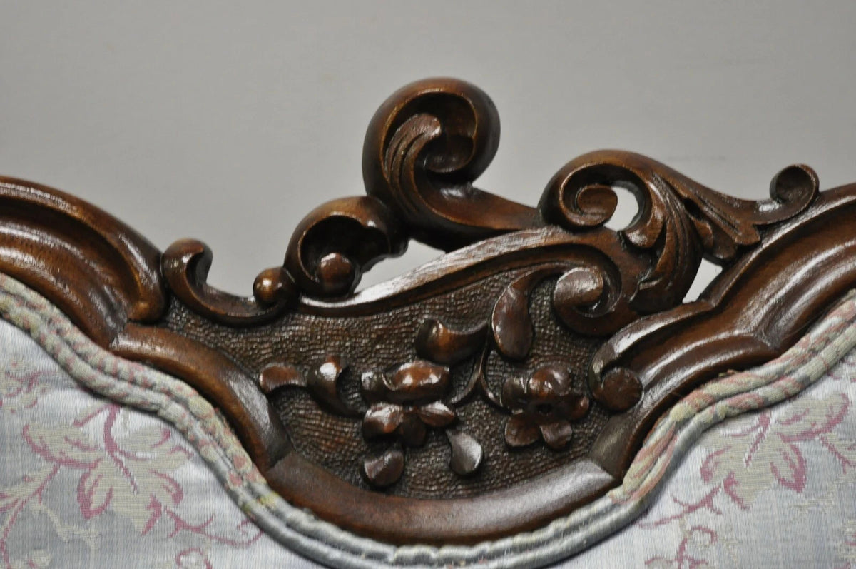 Victorian Floral Scrollwork Carved Mahogany Parlor Slipper Side Chairs - a Pair